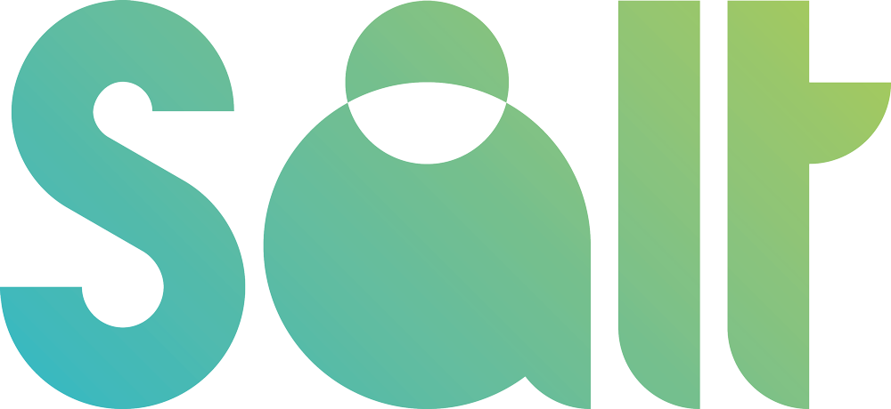 Explore Salt's success story with GFT through their logo featuring a modern gradient text in shades of green and blue. Visit GFT for detailed information on Salt's cutting-edge telecom solutions and offerings.
